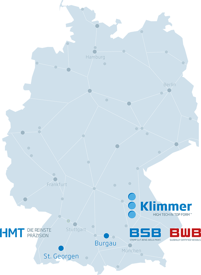Deutschlandkarte mit Standorten der Klimmer Group